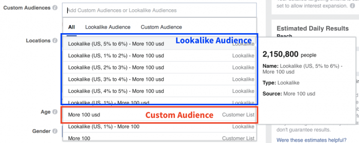 lookalike audience dan custom audience facebook ads